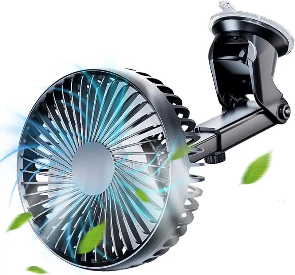 Demiawaking 12V 24V Auto Ventilator Geräuscharmer 360 Grad Rotation USB 3-Gang Geschwindigkeit Auto Lüfter Kühler mit Saugnapf für Auto SUV LKW (04)