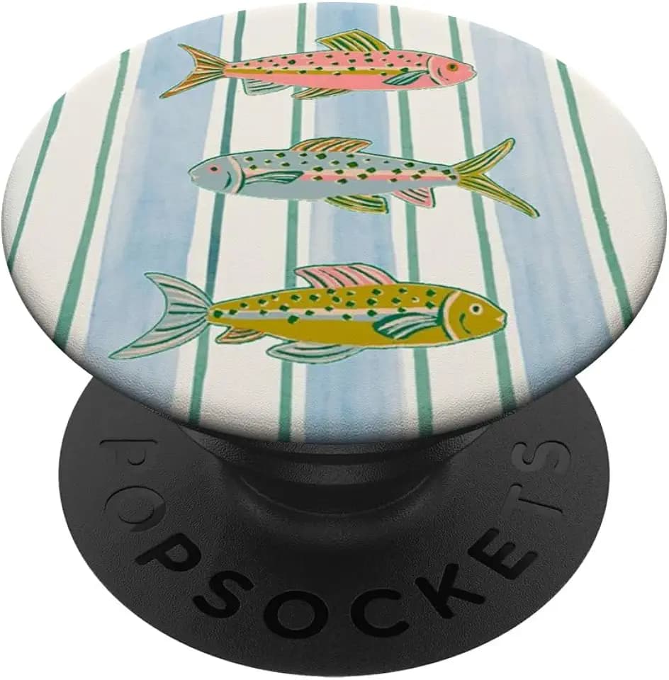 Stripe Blue Colorful Fish Illustration Print PopSockets Adhesive PopGrip