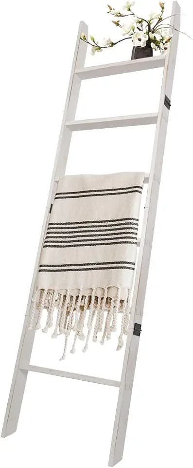 Blanket Ladder, 6-Tier Wooden Quilt Stand,White