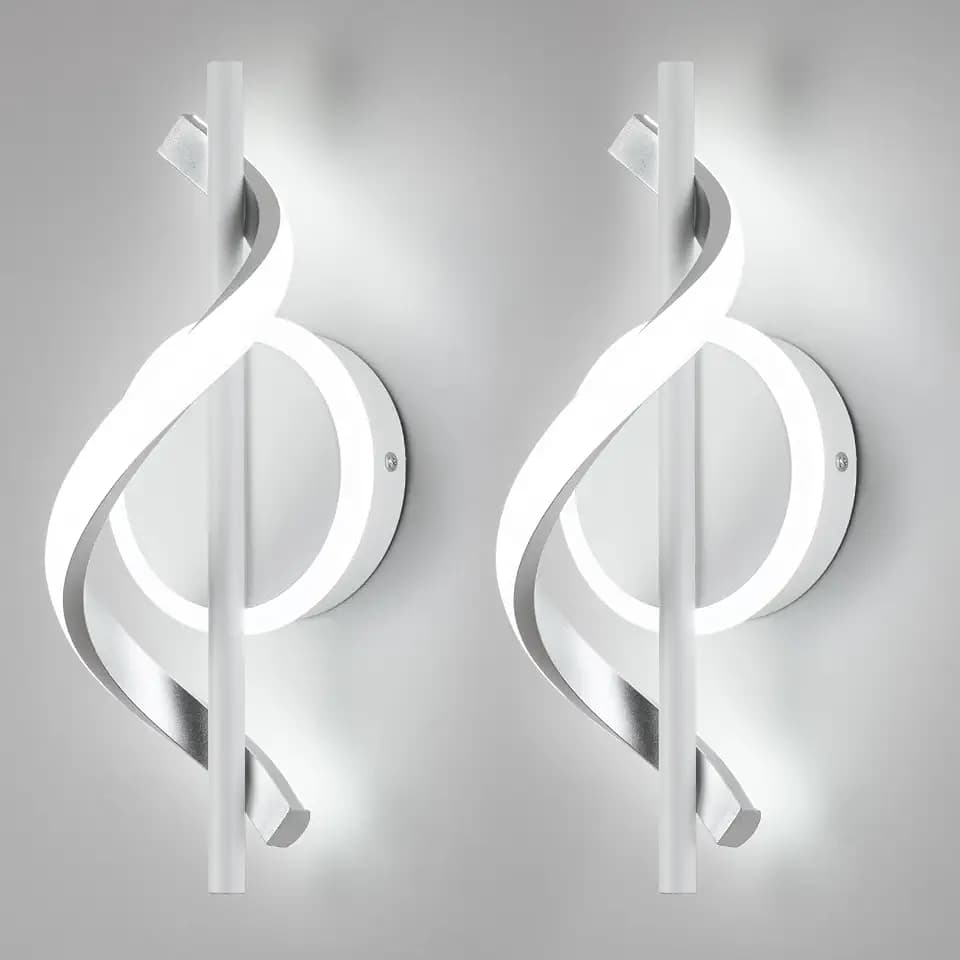 LED Wall Sconces Sets of 2, 12W LED Wall Lights, Modern Spiral Wall Sconces, Wall Lamps for Living Room, 6000K Cold White Wall Mount Light Fixture for Stairs Living Room Bedroom Aisle Hallway
