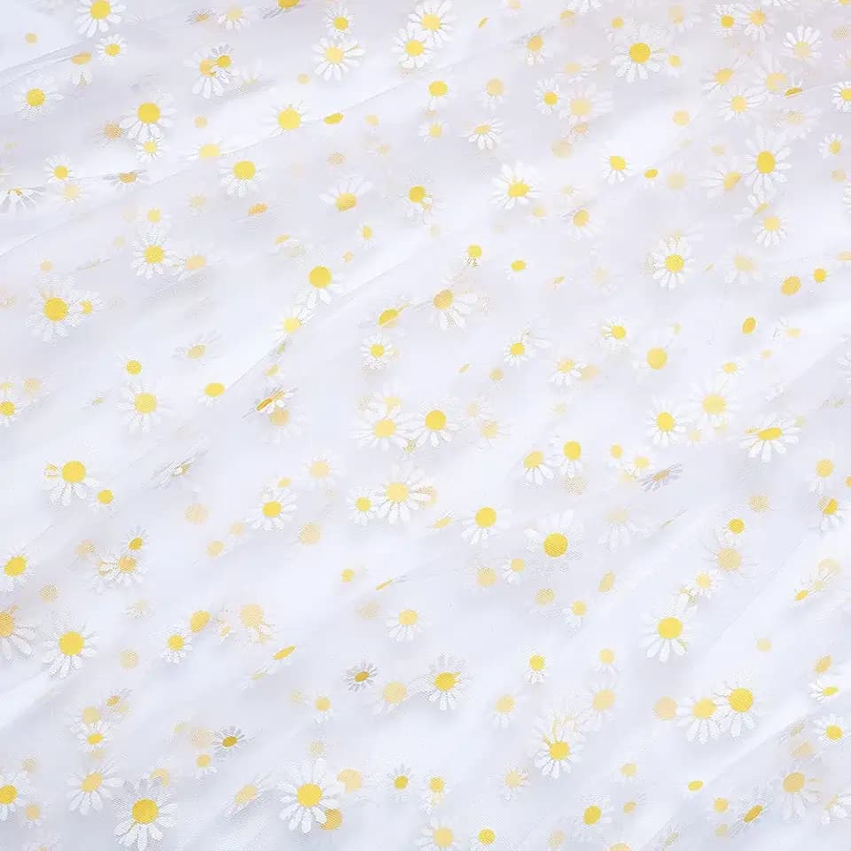 BENECREAT 4 Yards Daisy Print Tulle Fabric, White Floral Lace Ribbon for Wedding Dress, Skirt, DIY Sewing & Craft Decorations