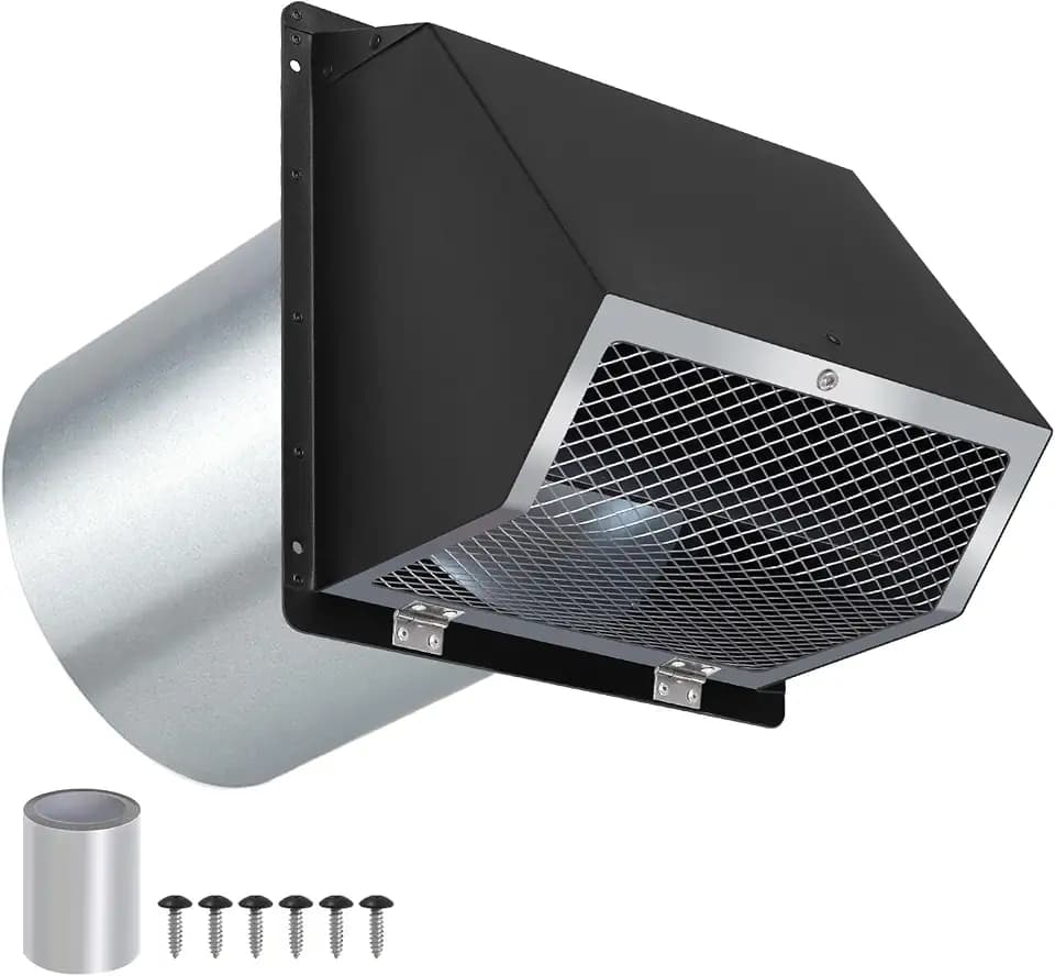 8 Inch Hooded Wall Vent with Screen and Damper,Galvanized Steel Exhaust Vent