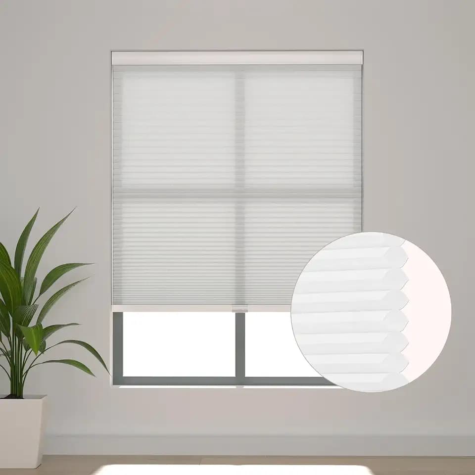 Changshade Cordless Cellular Shades, Light Filtering Honeycomb Blinds for Indoor Windows Bedroom, Pull Down Pleated Accordion Blind Easy Install, Shade Size 28" Wx50 H, White