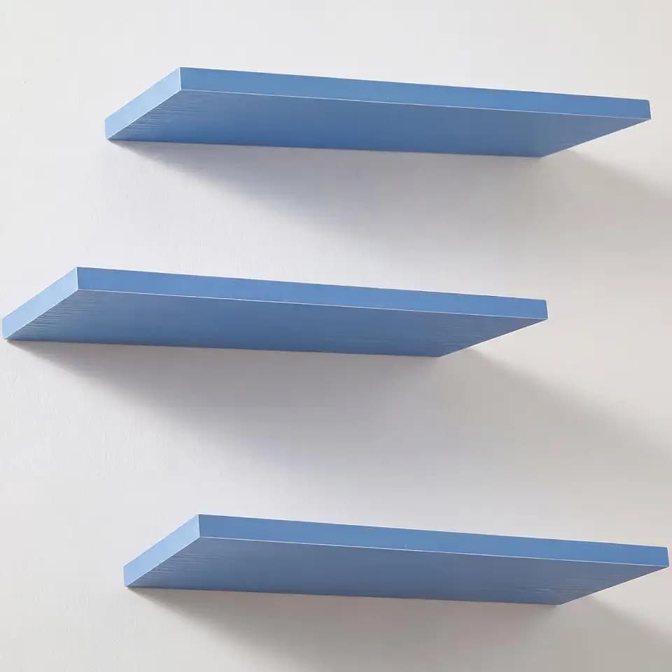 Youyole 3 Pack Floating Shelves for Wall 16 Inch Solid Wood Wall Book Shelf for Bathroom Living Room Bedroom Hanging Display Decor, Princess Aesthetic Room Decor (Blue)