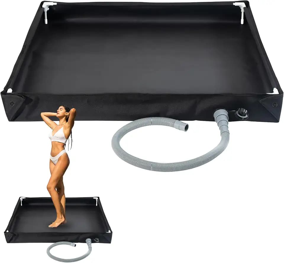 Tragbare Duschwanne,Faltbare Duschbasis Faltbare Duschwanne Camping mit 1 Meter Ablaufschlauch,80x80x10cm Haltbare Oxford Wasserdicht Zelt Markise Boden,Camping Duschbasis für Indoor Outdoor Dusche