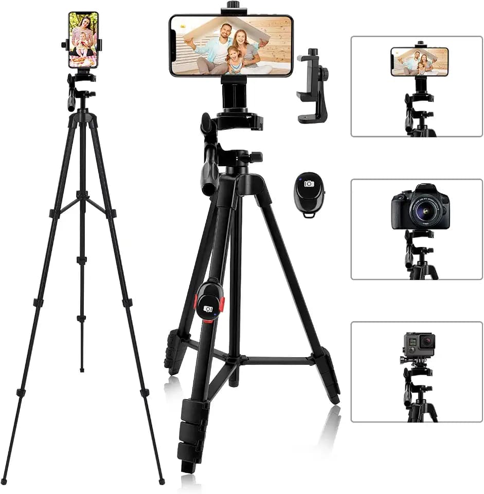 Handy Stativ 137cm Leichtes Reisestativ mit Handyhalter Adapter/Tragetasche für Selfie, Video, stativ für Smartphone Live Stream,(Schwarz)