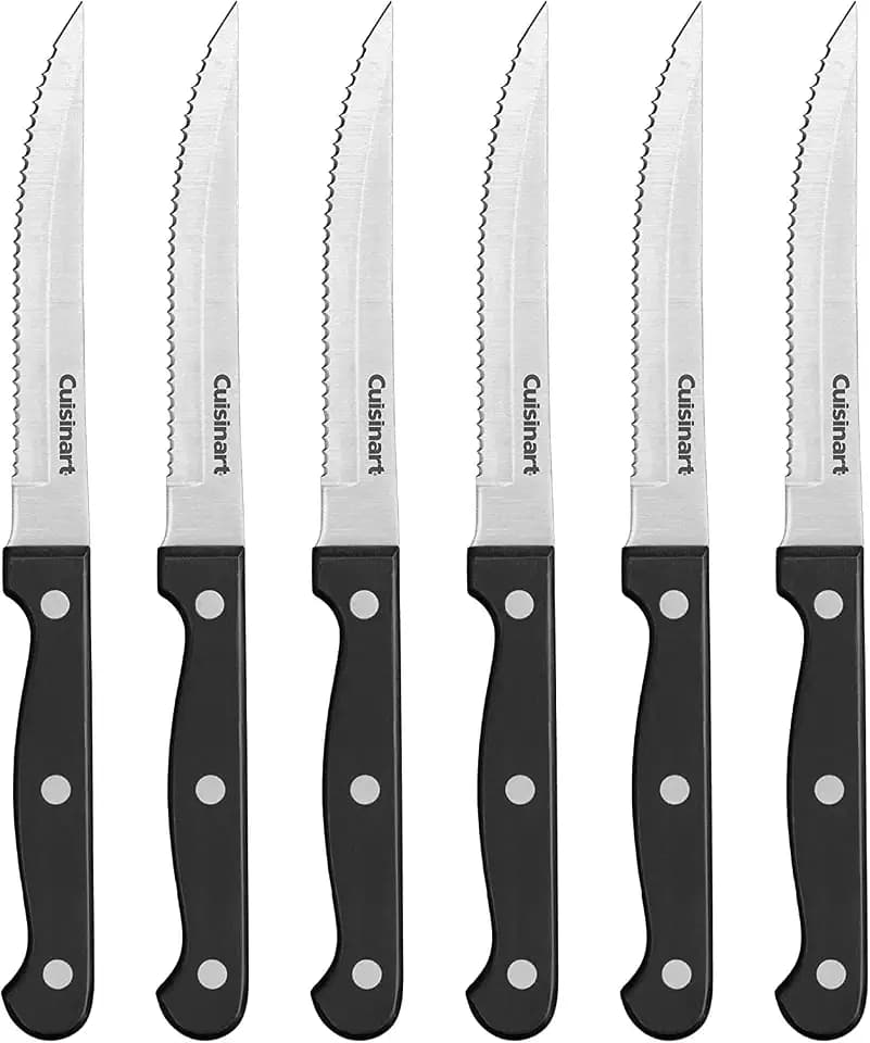 Cuisinart Knife Set, 6pc Steak Knife Set with Steel Blades for Precise Cutting, Lightweight, Stainless Steel & Durable, C77TR-6PSK, Black