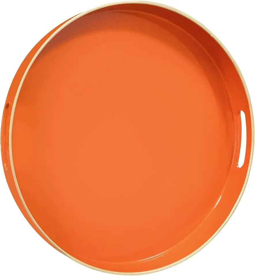 MAONAME 13" Orange Decorative Tray, Plastic Round Serving Tray with Handles