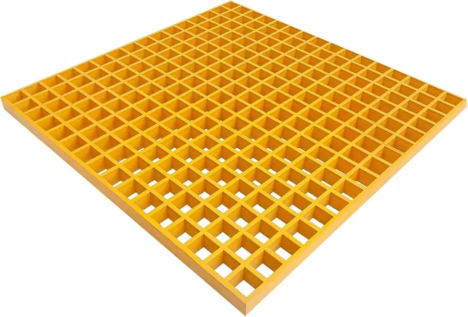 23.6 x 23.6 '' Fiberglass Molded Grating, FRP Grate Panel Surface 1.38 x 1.38 x 1.5 '' Mesh, Square, Yellow