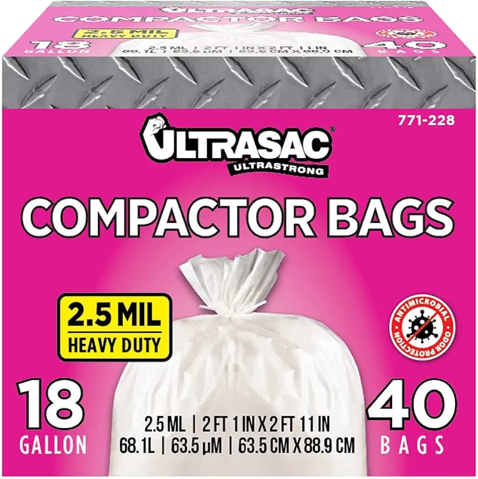 Ultrasac Trash Bags 18 Gallon for 15 inch Compactors - 25" x 35" 2.5 MIL