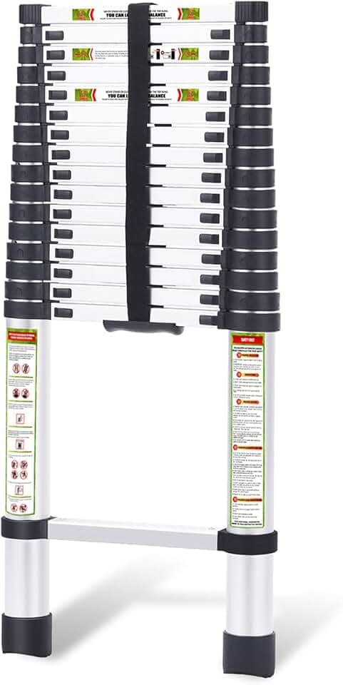 RIKADE Telescoping Ladder 20.3FT & Attic Ladder, Heavy Duty Aluminum with Non-Slip Feet, 330lb Capacity for RV, Attic, Loft & Multi-Surface Use
