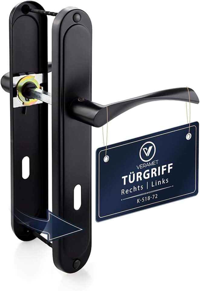 Türklinke Türgriff Drückergarnitur für Innentüren Zimmertüren Büro Türbeschlag Türdrücker Abstand 72mm Set DIN Links Rechts Beidseitig BB Langschild Tür 40-62mm Schwarz - K-516-72 P2