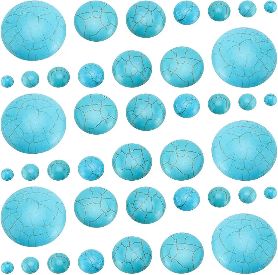PH PandaHall 7 Sizes Synthetic Turquoise Cabochons, 84pcs Flat Round Gemstone Tiles Blue Turquoise Cabochons Beads for Bracelet Necklace Earring Cameo Carfts Jewelry Making, 6/8/10/12/18/20/30mm