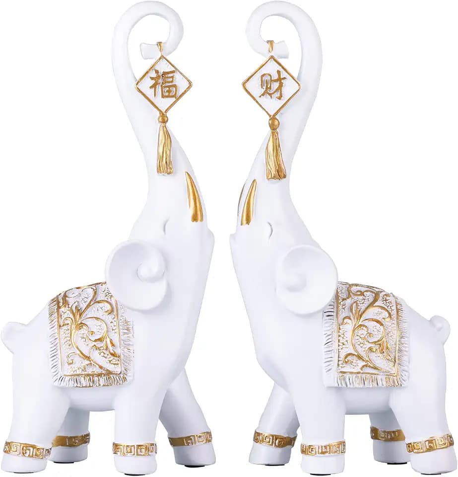 Love Elephant Statue, White Elephant Home Decor, Good Luck Elephant Statue, White Decor Home, Elephant Gift Living Room entryway Shelf Decorations 2 Pack