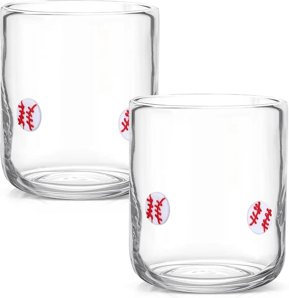 SiliFine 2 PCS Baseball Icon Glass Cups, White
