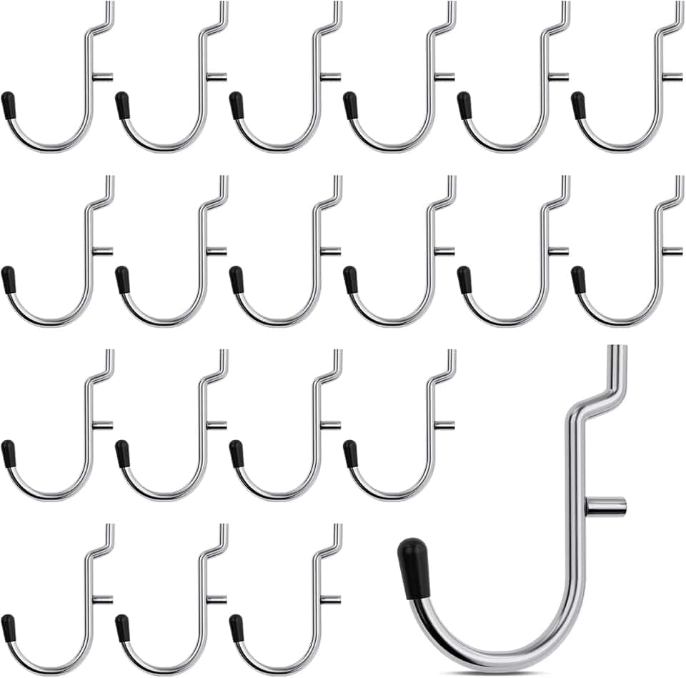 INCLY 100PCS 1/4 Inch Pegboard J Hooks with Peg Locks & Rubber Tipped