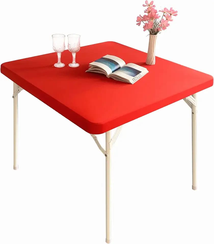 Cocktail Elastic Square Tablecloth Fitted Spandex Stretch Square Table Covers Red Table Topper 36x36 inch