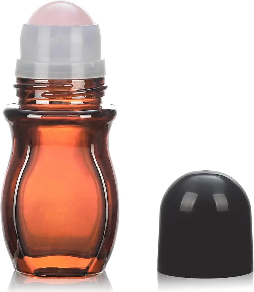 1oz Large Amber Glass Roll on Bottles for Essential Oils Perfume Refillable Quartz Roller Ball Applicator Empty Deodorant Containers with Crystal Rollerball