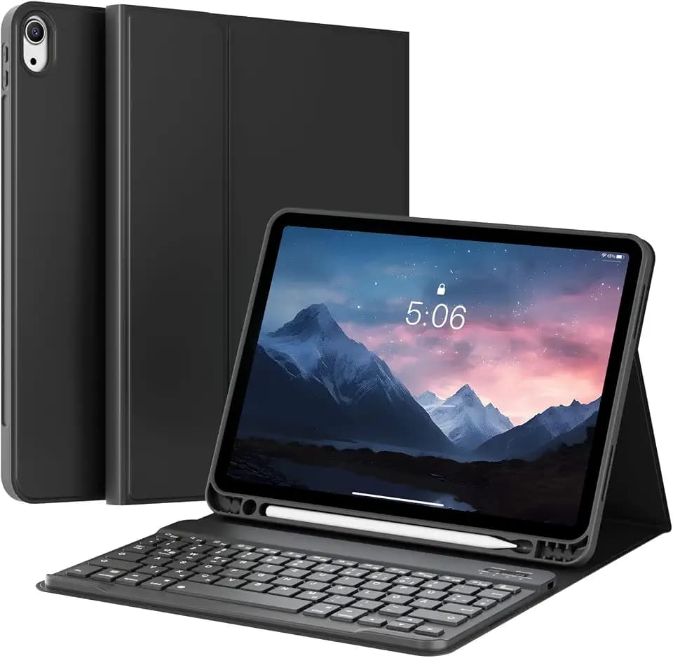 KVTVOU Tastatur Hülle für iPad Air 11 Zoll, iPad Air 5./4., Schwarz