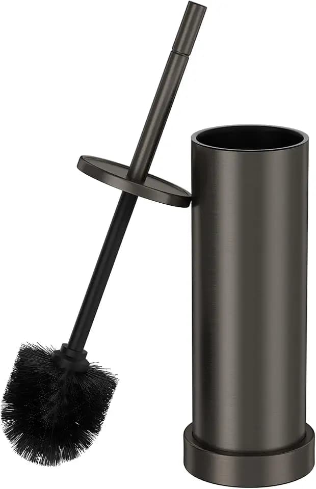 Brushed Nickel Toilet Brush and Holder Set, 304 Stainless Steel Toilet Brush for Bathroom, Heavy Duty Toilet Bowl Brush with Holder, Removable Inner Bowl and Splash Protection, Long Handle