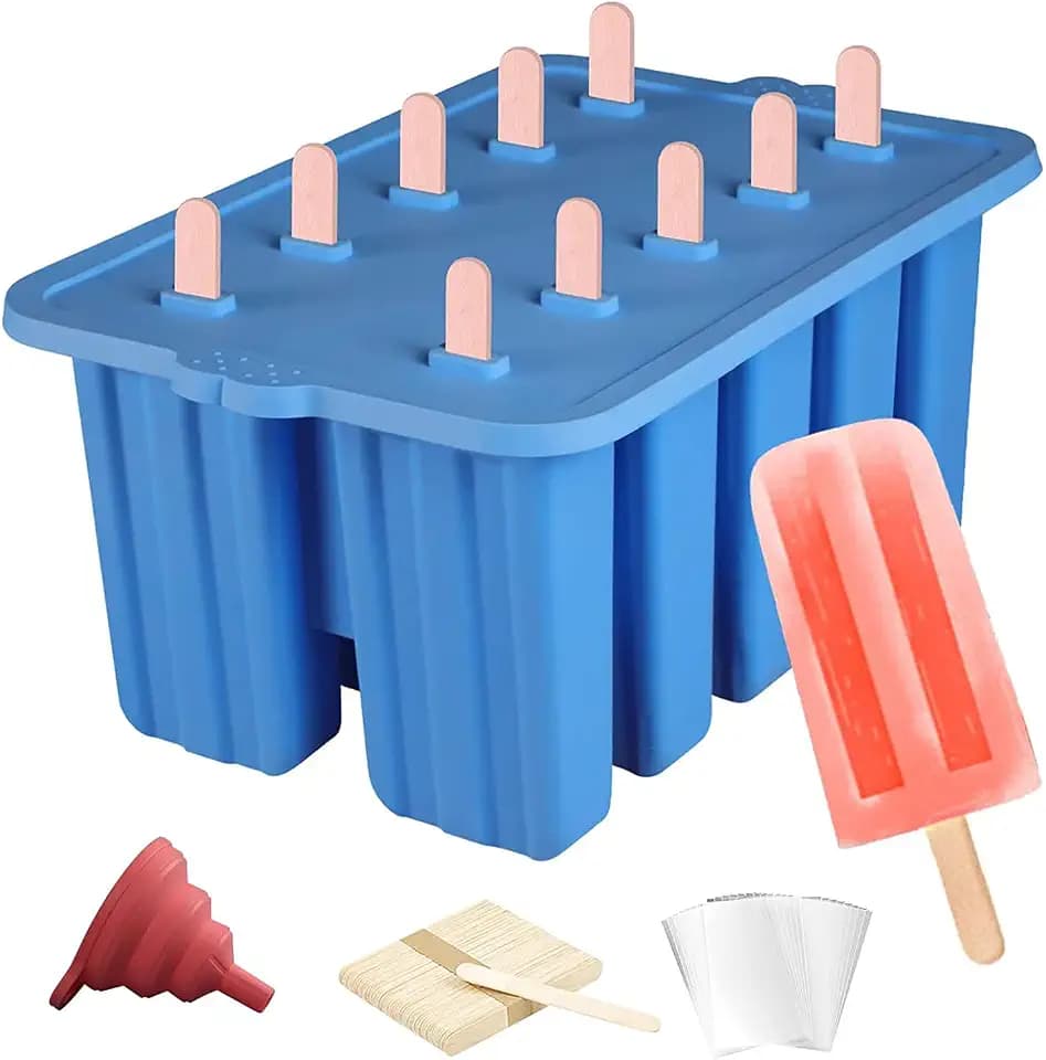 Silicone Popsicles Molds, Food Grade Popsicle Molds for Kids, Homemade Popsicle Mold, BPA Free Ice Cream Mold, lce Pop Molds Maker-with Popsicle Sticks, Popsicle Bags, Funnel (Blue)