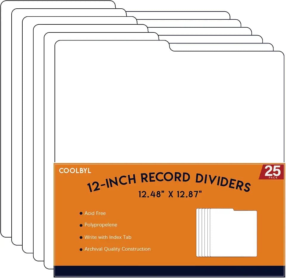 Vinyl Record Divider - 25 Pack 12 Inch LP Dividers for Record Storage