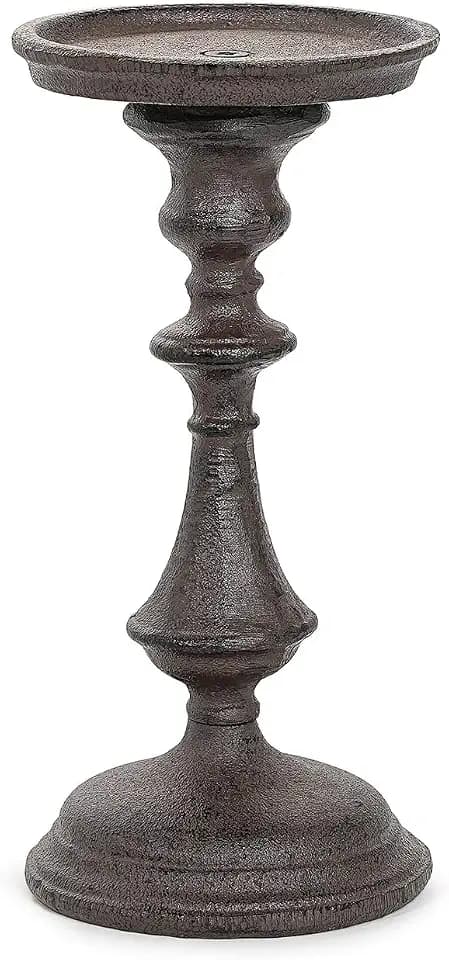 Sungmor Rustic Cast Iron Pillar Candle Holder, 7.8 Inches Tall