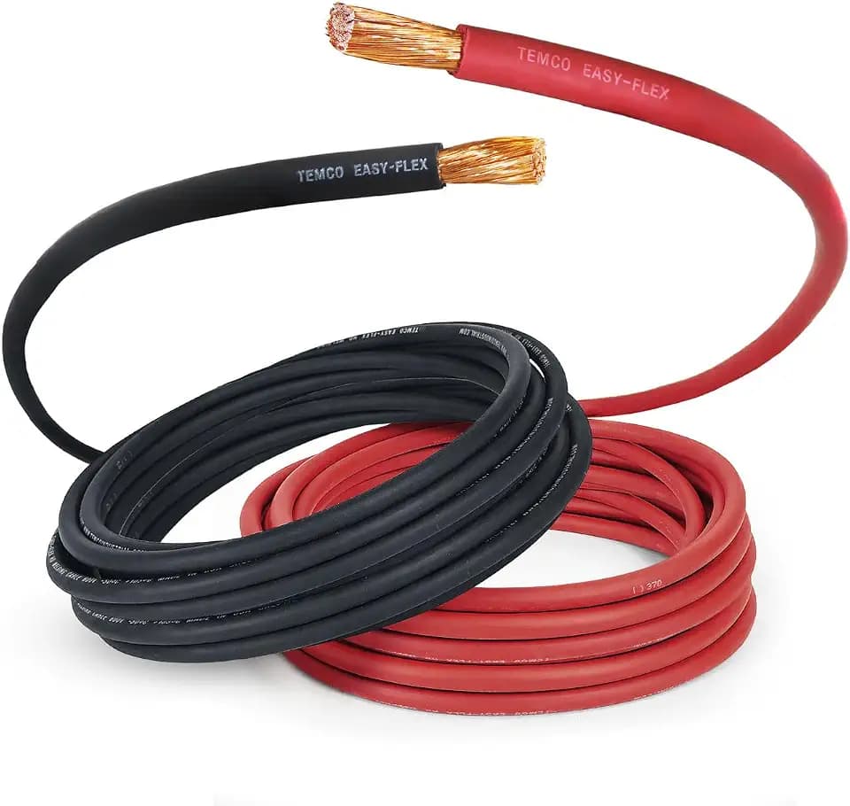 TEMCo 1/0 Gauge AWG 25 Ft Black + 25 Ft Red Flexible Pure Copper Made in USA Welding Cable Battery Wire - Heavy Duty Solar, Inverter, Car, RV, Truck