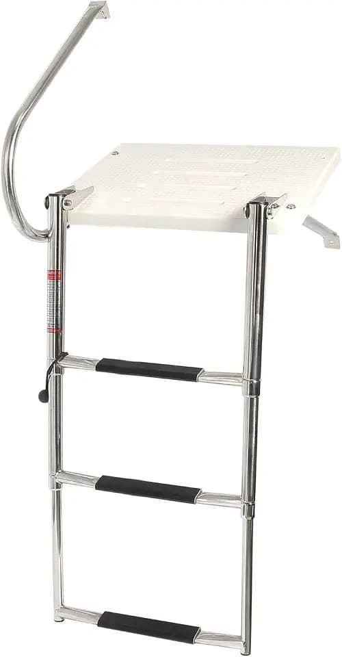 YaeMarine 3 Step Outboard Swim Platform Ladder Stainless Transom Ladders Telescoping Boat Ladder Outboard Platform Folding Stainless Boat Ladders