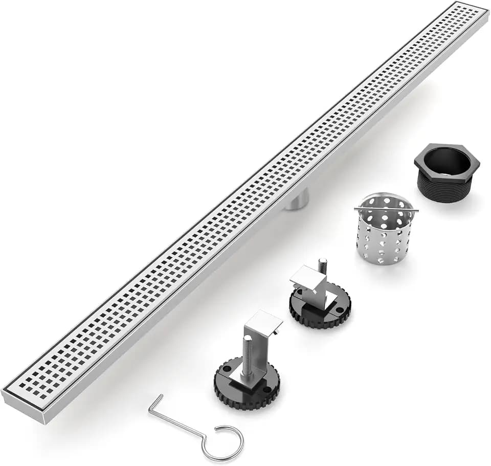 Linear Shower Drain - 48 Inch Brushed Nickel, with Grate Removable
