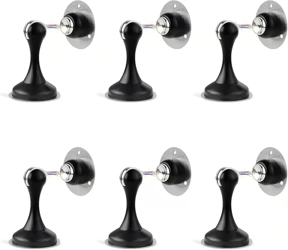 6 Pack Magnetic Door Stoppers, No Drilling Stainless Steel, Black