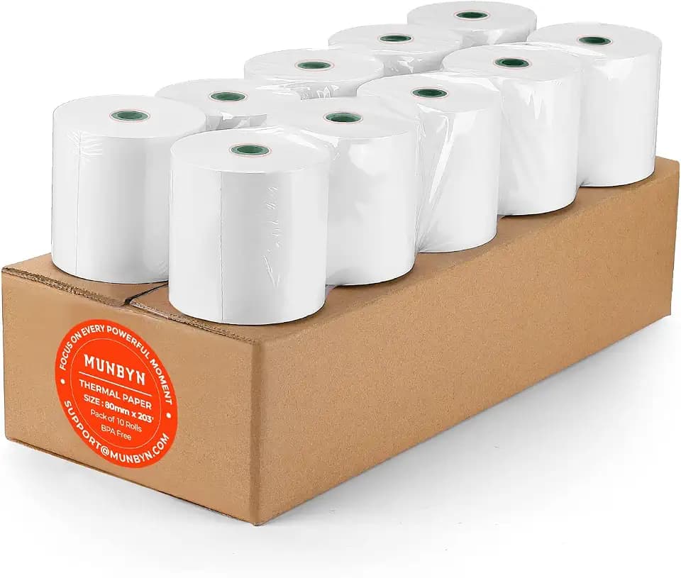MUNBYN Thermal Paper 3 1/8 x 230ft, 10 Rolls Receipt Paper Work for Star Micronics TSP100 TSP143 Epson 80mm Receipt Printer Square POS Register, 80mm Thermal Receipt Papers, BPA Free, Plus Version