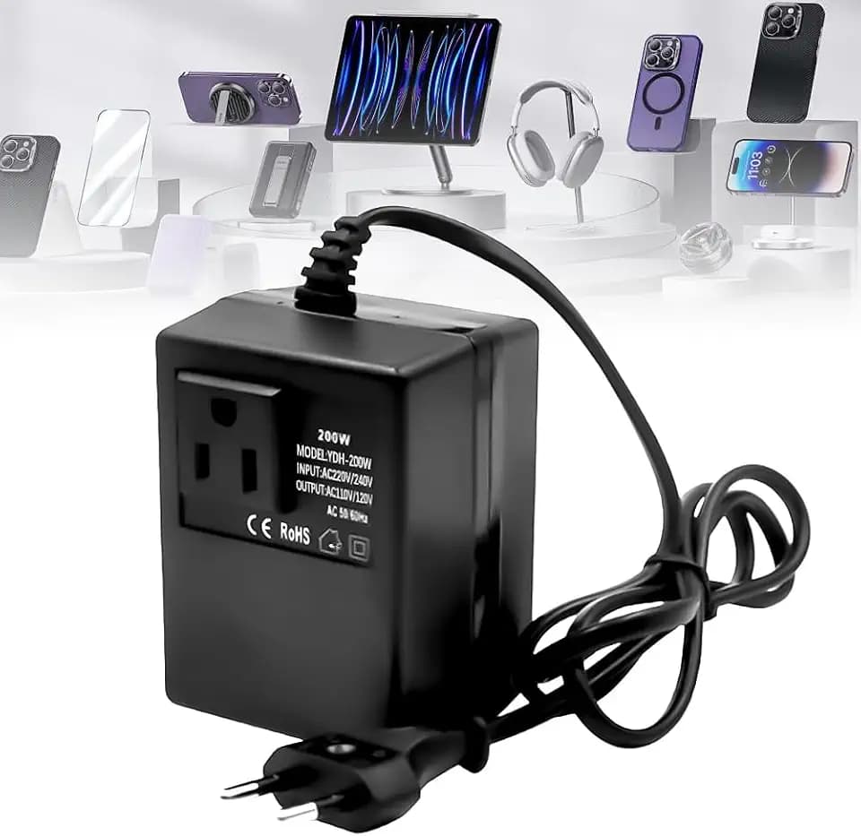 Spannungswandler Transformator 220V auf 110V, 200W Netzadapter Schritt Runter Stromkonverter, Reisestromadapter Spannungswandler mit EU Stecker für Luftreinigern verwendet,Computern Minikameras