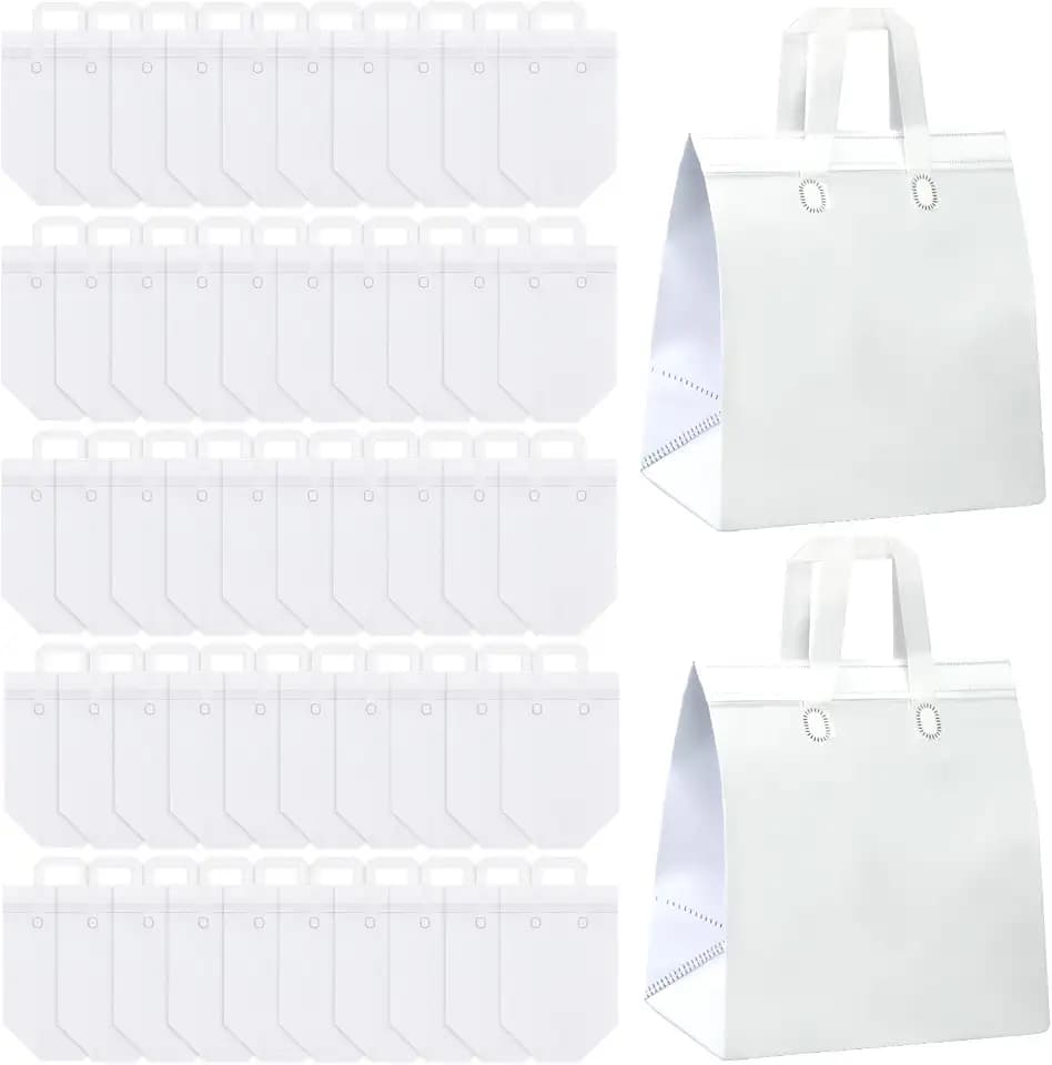Hushee 200 Pcs Insulated Take out Bags Bulk Thermal Insulation Take Away Bags Disposable 10.24x11.02x6.69 Inch for Grocery Lunch Hot Cold Frozen Food Delivery Shipping Cooler(White)