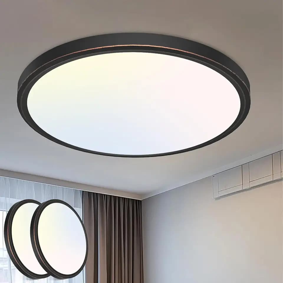 libtit 16Inch Flush Mount LED Ceiling Light Fixture, 3000K 4000K 6500K Adjustable, 36W 3600lm Rubbed Bronze Satin Round Ceiling Lamp for Bathroom Shower Hallway Kitchen, 2 Pack