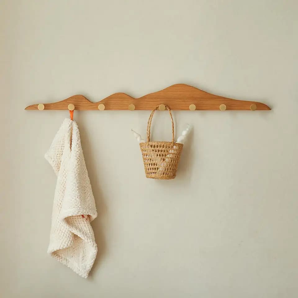 Wall Coat Rack, Cherry Wood, 8 Hooks