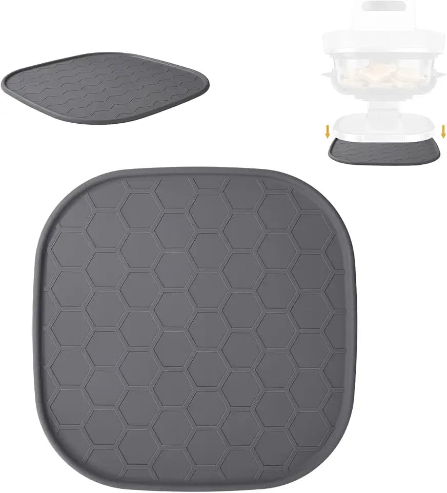 Heat Resistant Silicone Mat Compatible with Ninja Crispi Pro, 27x27x0.5cm/10.63x10.63x0.2in Anti-Slip Countertop Protector Pad Dishwasher Safe Glass Air Fryer Base Containers Parts Accessories (Gray)