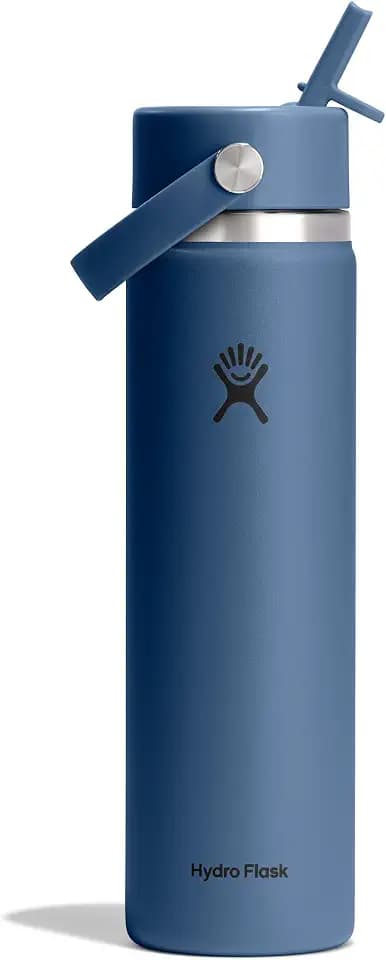 Hydro Flask Water Bottle - Insulated Stainless Steel - Wide Straw Lid, Non Spill, Leakproof in 24 Oz Harbor Blue