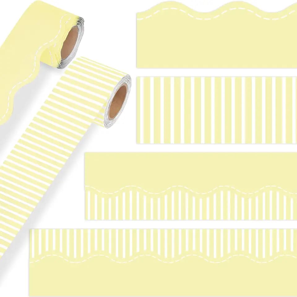 Fuutreo 2 Rolls 65.6ft Pale Yellow Striped Bulletin Board Border Decoration