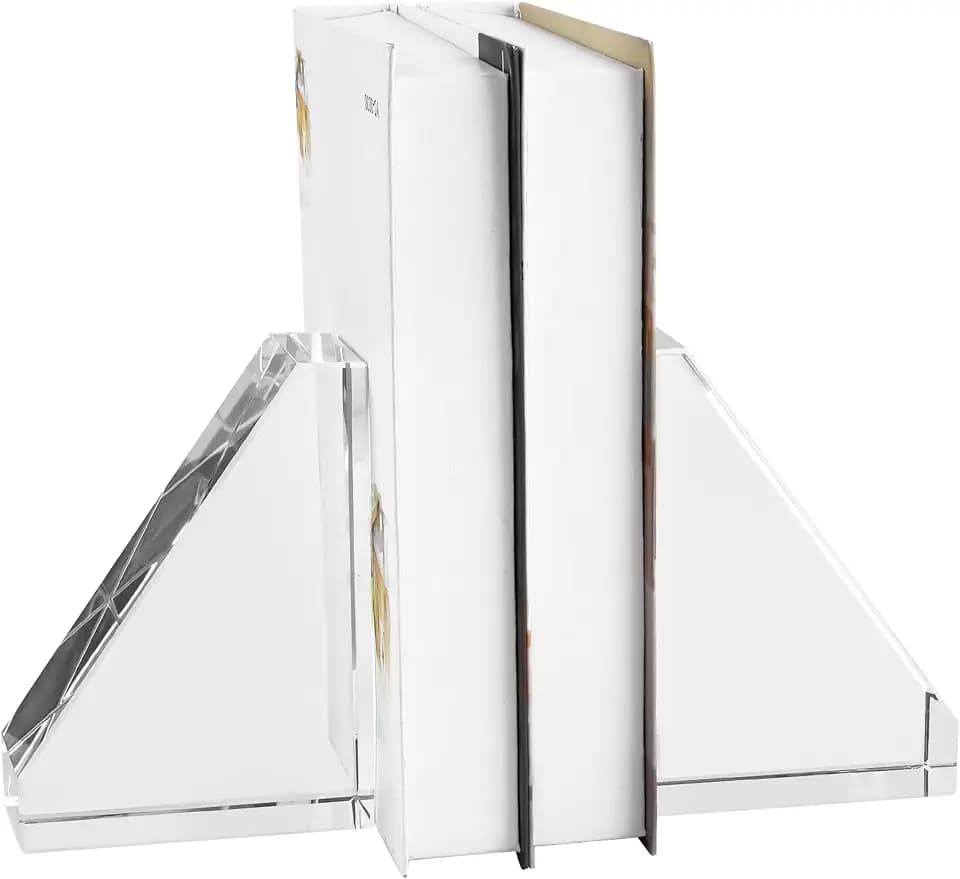 Decorative Bookends for Heavy Books, Set of 2, Modern Book Holders Stopper for Shelves, Bookshelf, Bookcase, Office Desk, Home Decor, Clear