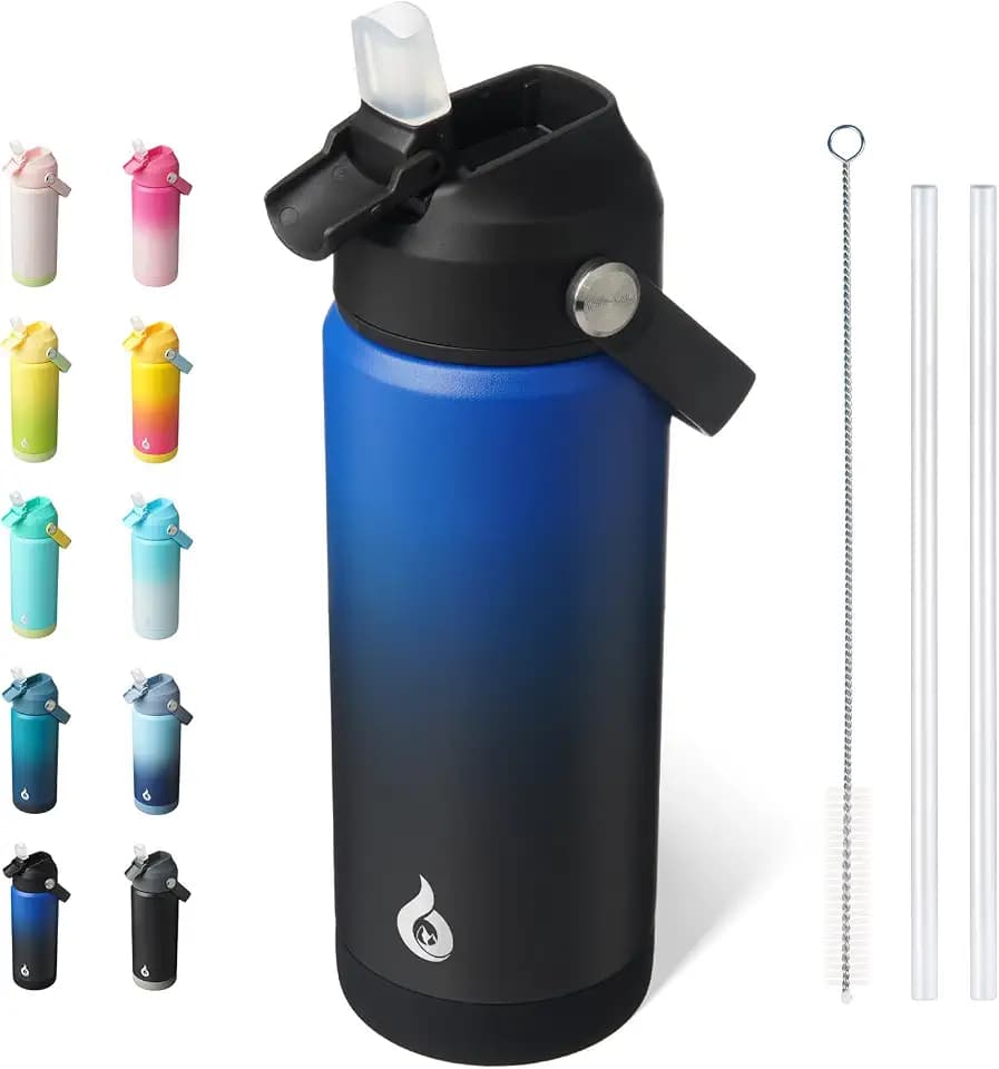 BJPKPK 18oz Insulated Water Bottle, Stainless Steel Bottle with Straw Lid