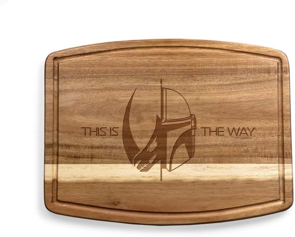 PICNIC TIME Star Wars The Mandalorian Ovale Acacia Cutting Board Serving Board Charcuterie Cheese Board with Juice Groove Galactic Kitchen Decor Gift, (Acacia Wood)