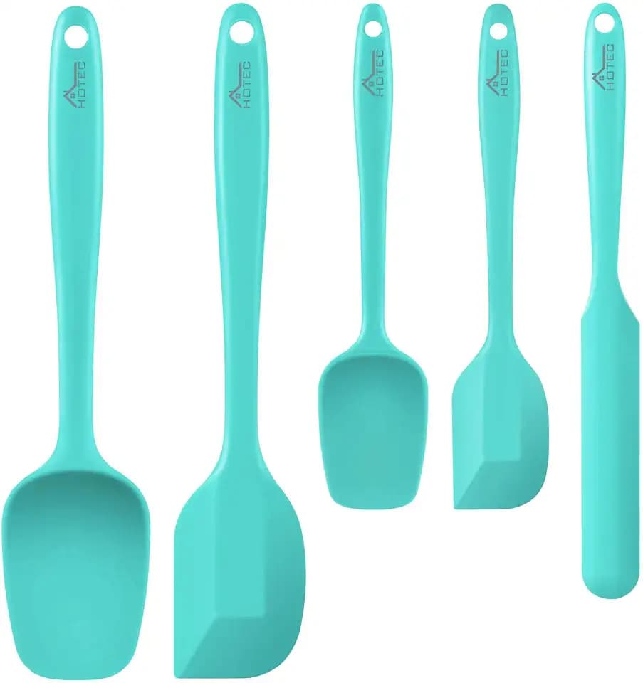 HOTEC 600℉ Heat Resistant Silicone Rubber Spatula Set, Aqua Sky, Set of 5
