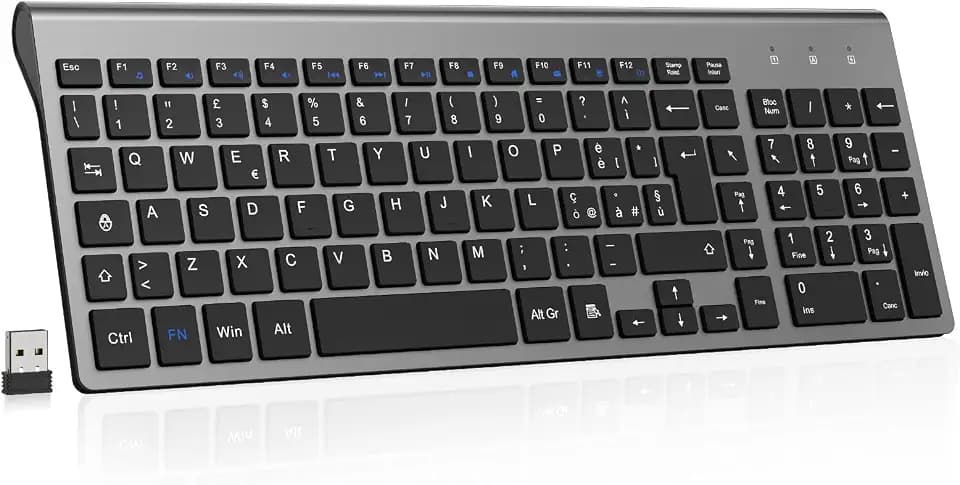 cimetech Kabellose Tastatur, italienisches QWERTY-Layout, 2,4 G, USB für Computer mit Ziffernblock und ergonomischen Tasten für Computer, PC, Laptop, Tablet, Desktop, Android Smart TV (Grau)