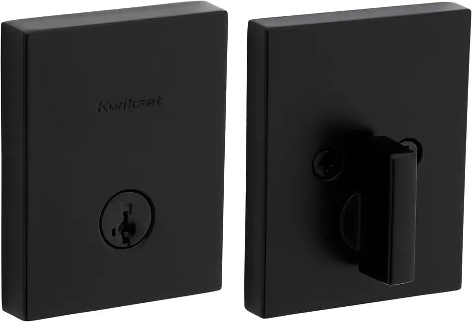 Kwikset San Clemente Deadbolt Lock, Matte Black Rectangle Exterior Keyed Front Entry Door, Pick Resistant SmartKey Rekey Security, Single Cylinder Dead Bolt, with Microban Protection