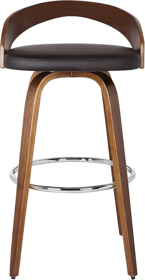 Armen Living Sonia 26" Seat Height Mid Century Modern Swivel Bar Stool for Kitchen Island Counter in Brown Faux Leather and Walnut Wood