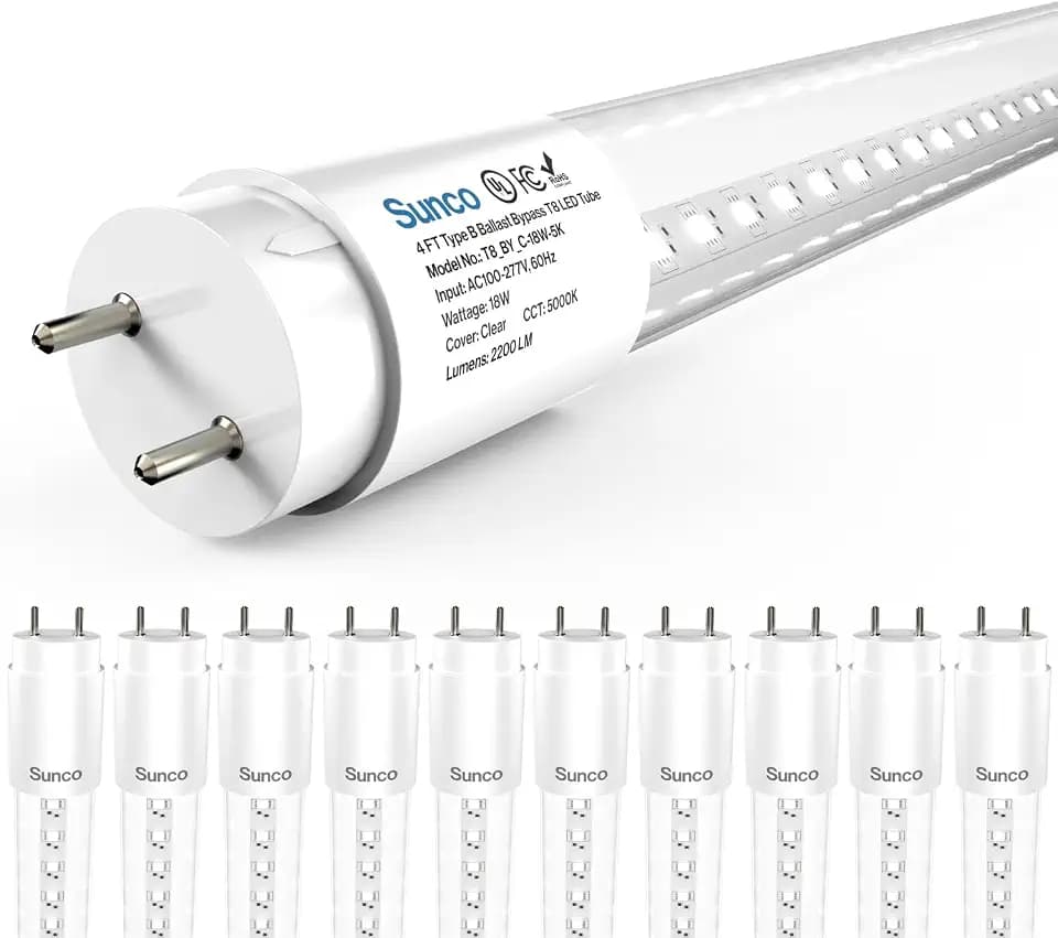Sunco 10 Pack 4 Foot T8 LED Tube Light Bulbs, 18W, 6000K, Ballast Bypass