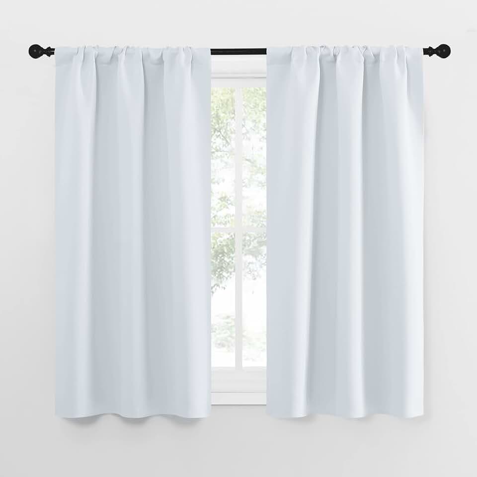 NICETOWN Greyish White Window Curtain Panels - Thermal Insulated Rod Pocket Room Darkening Curtain Sets for Bedroom (Greyish White, 2 Panels, 34 in x 54 in (W x L))