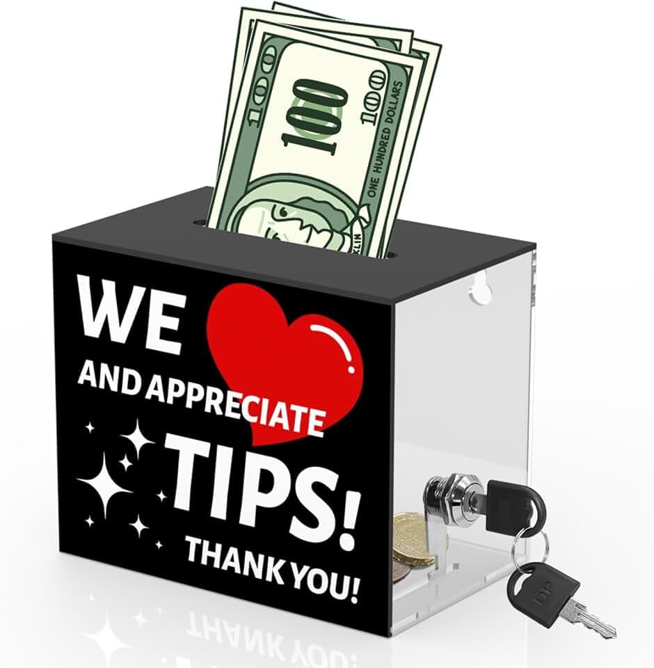 CHONOVO Lockable Acrylic Tip Jar with Thank you Design, Black Tip Box