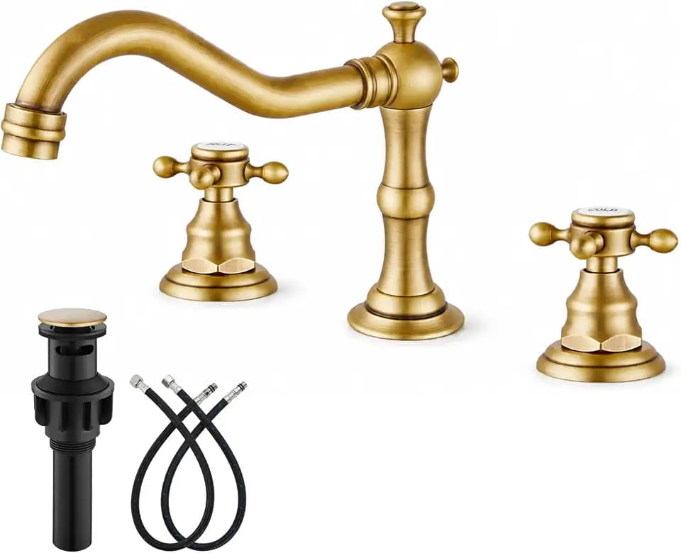 gotonovo Bathroom Faucet 3 Hole Vintage, Antique Brass, Hot Cold Label
